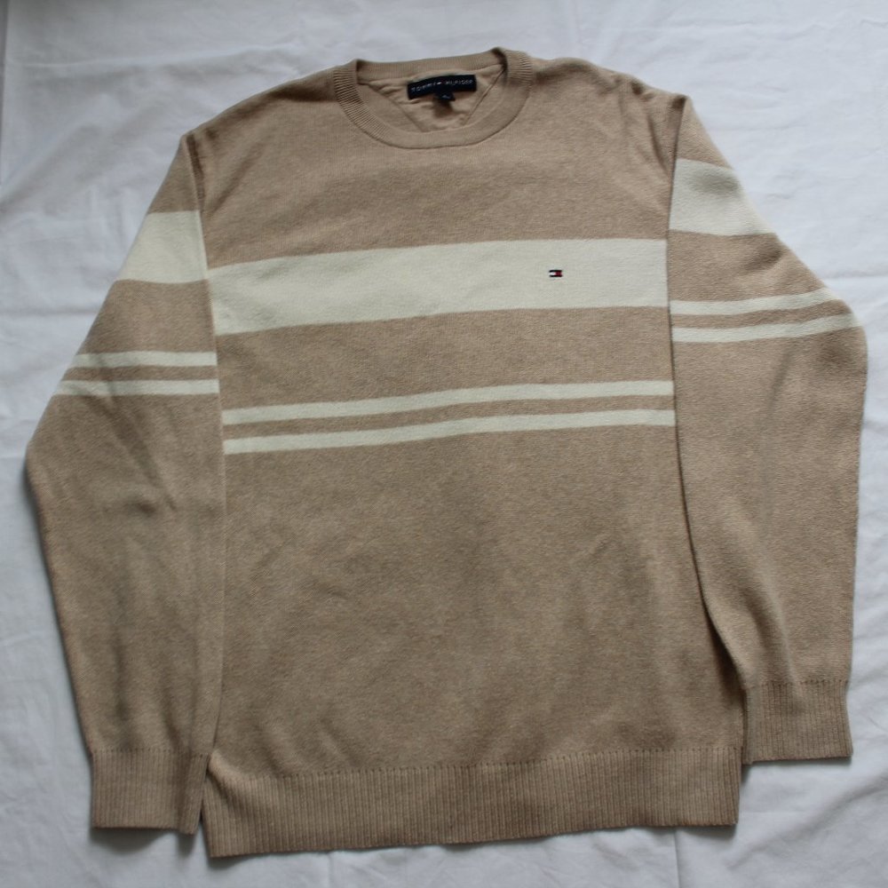 Tommy Hilfiger Beige/Cream Striped Crewneck Sweater